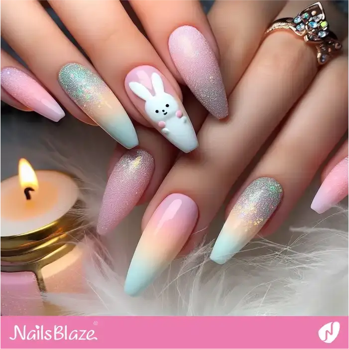 Gradient Pastel Nails with a Rabbit for Easter | Easter Nails - NB3407